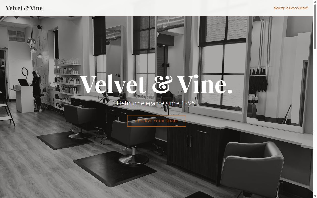 Velvet Vine Salon demo site screenshot